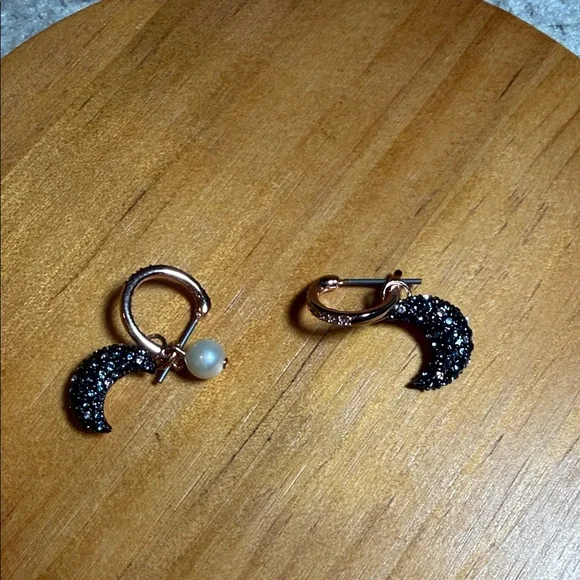 Swarovski Navy and Gold Crescent Earrings - Picture 3 of 10